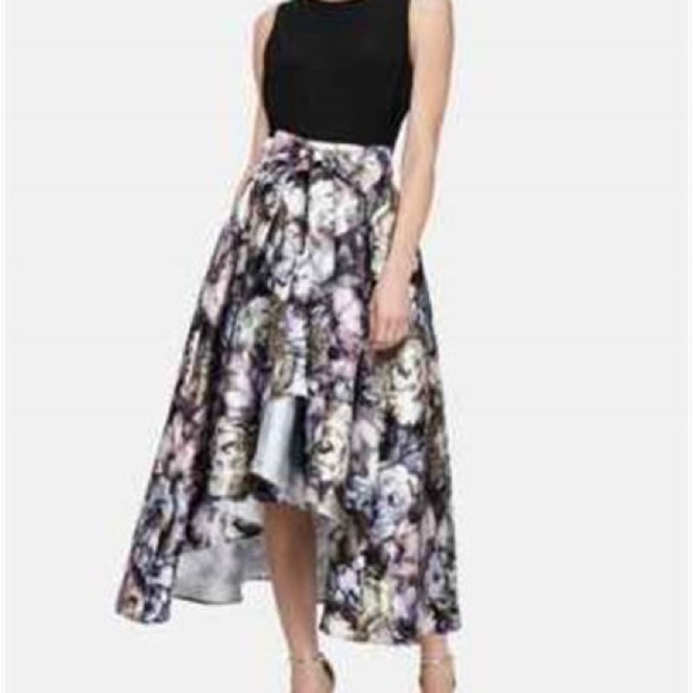 Beautiful SLNY Dress Party Abstract Floral Plums Ivory Blue Black NWT Sz 16